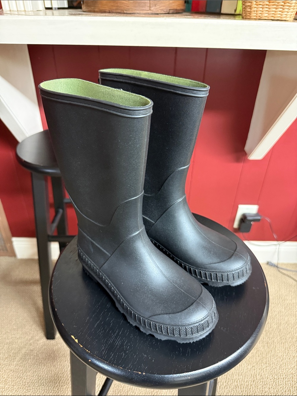 Max + Jake Black Rain Boots with Green Interior